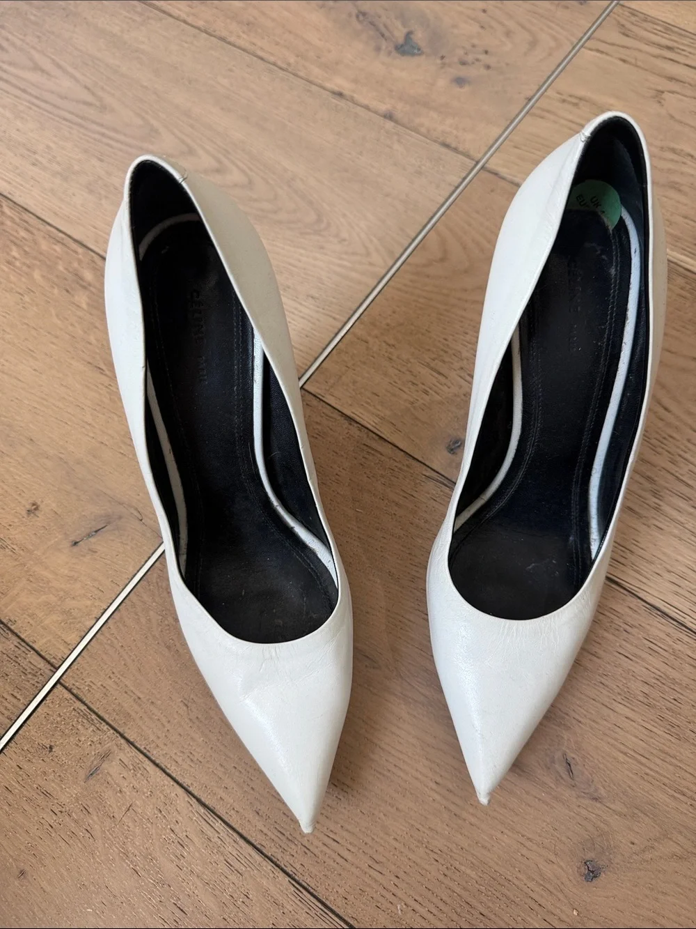 Celine Pointed-Toe White Leather Pumps